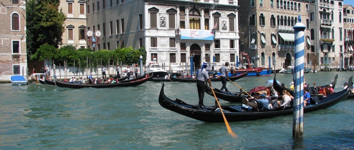 Gondola on a river in Venice, Italy