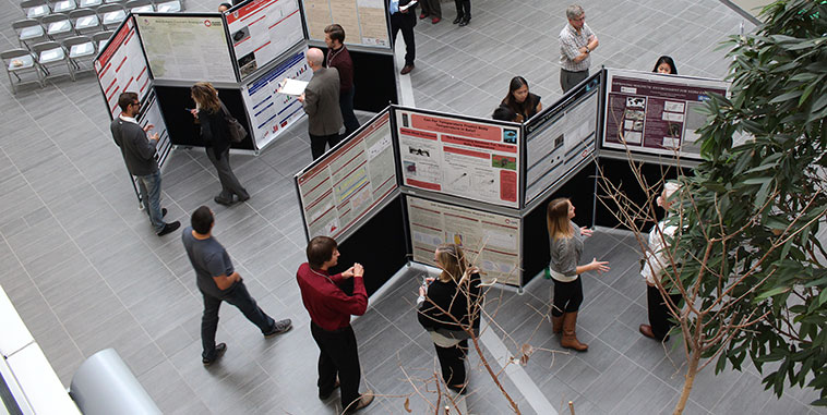 View from 2nd floor Atrium of presenters, judges & posters