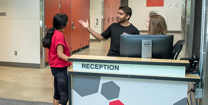 The Customer Services desk at Axworthy Health and RecPlex Field Main Entrance.