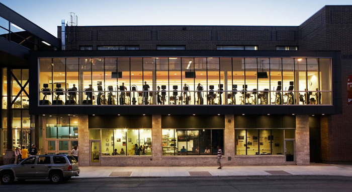 Bill Wedlake Fitness Centre photo from outside in the evening