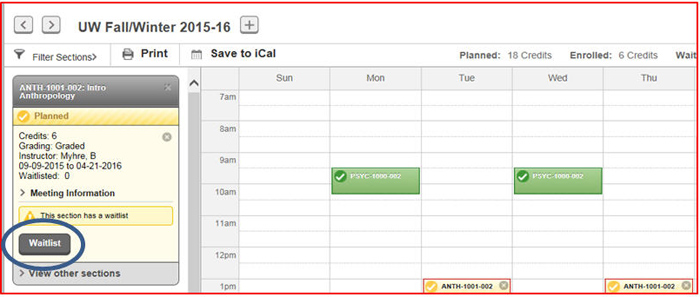 Screen shot showing Waitlist button