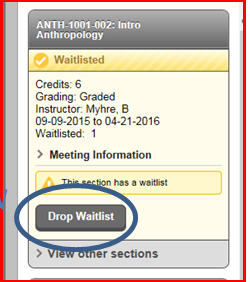 Screen shot showing change to Drop Waitlist button