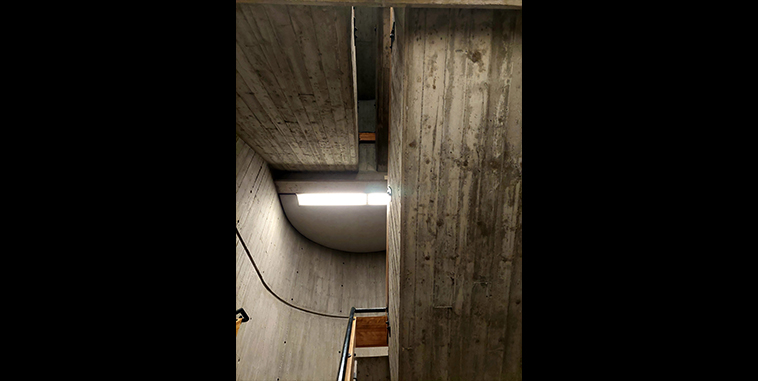 View going up a concrete staircase