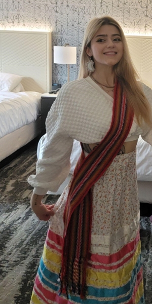 Jessica wearing a ribbon skirt
