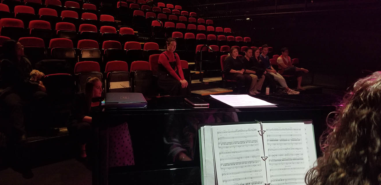 Students in theatre seats looking towards stage