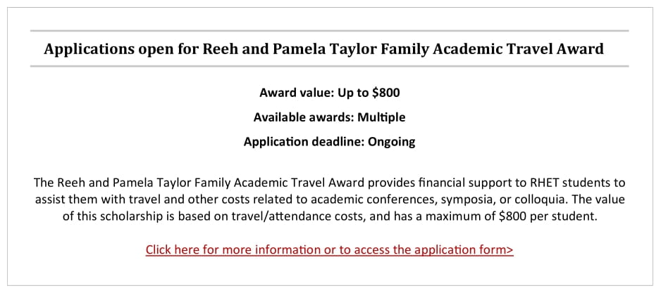 Reeh and Pamela Taylor Family Academic Travel Award Announcement