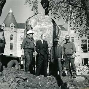 Rock being placed on Portage Ave