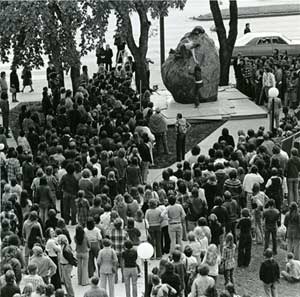 A huge crowd gathers for the annual rock climb