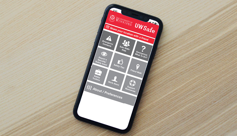 UW Safe App displayed on a phone