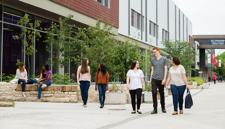 Students outside on campus