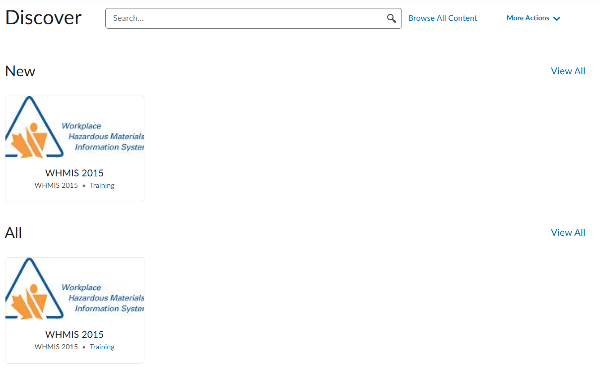 Discover page showing available courses under New and All sections
