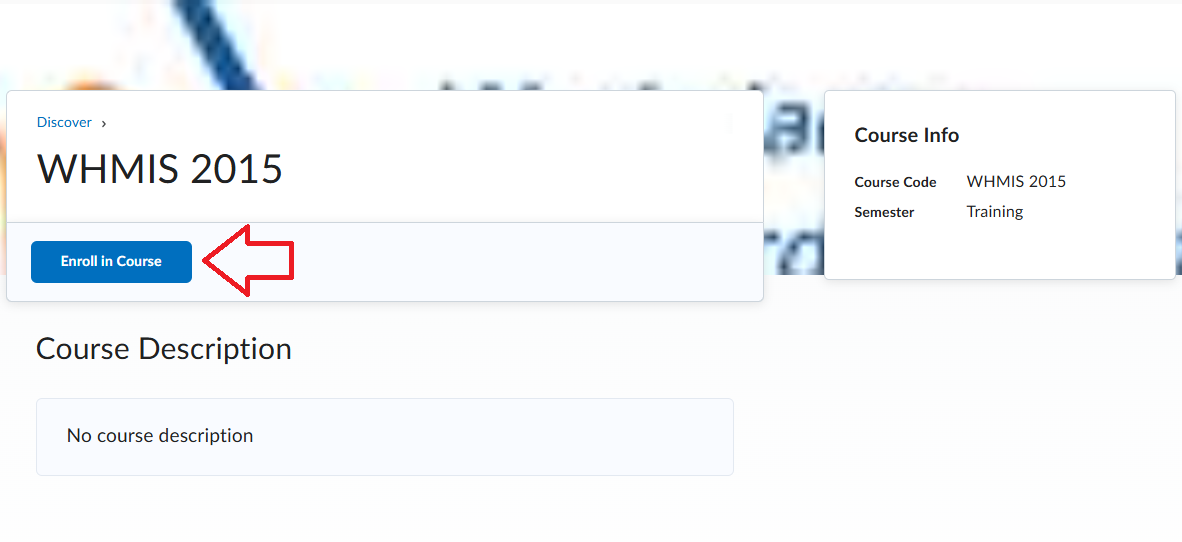 Course page with an arrow pointing to the Enrol in Course button