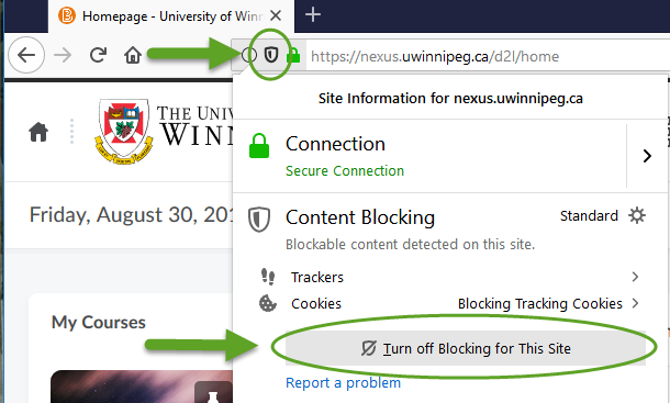 location of Firefox content blocking settings