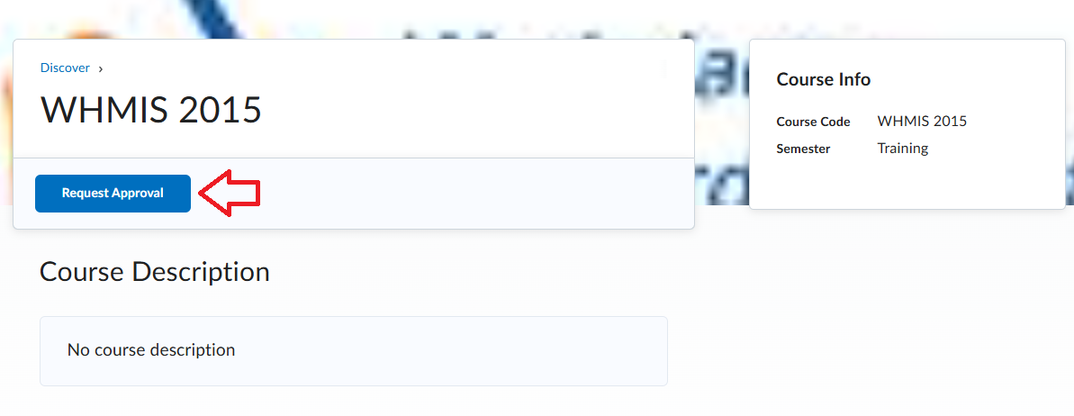 Course page with an arrow pointing to the Request Approval button