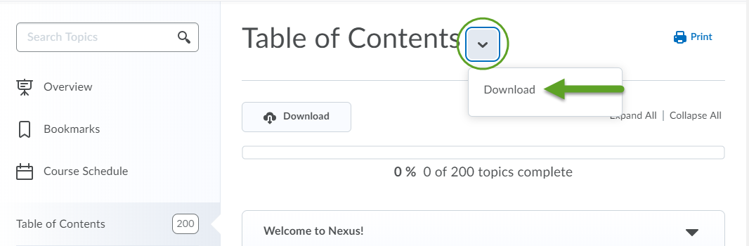 where to download from table of contents context menu