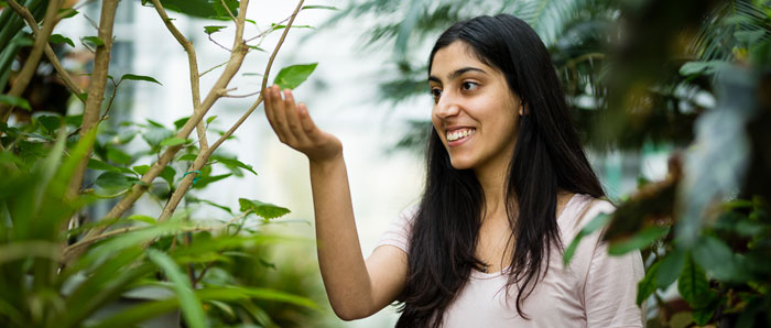 Student in greenhouse