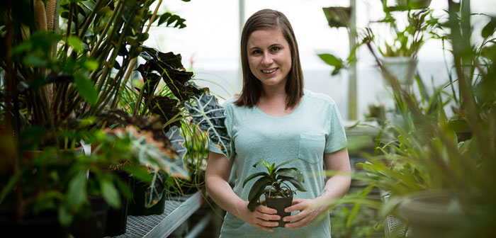 Student with plants
