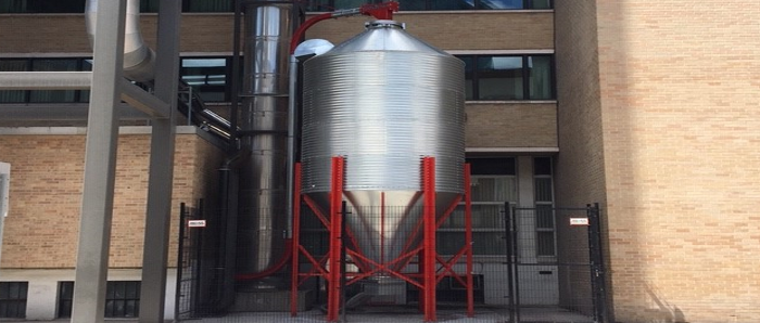 Biomass Boiler silo outside of Ashdown Hall