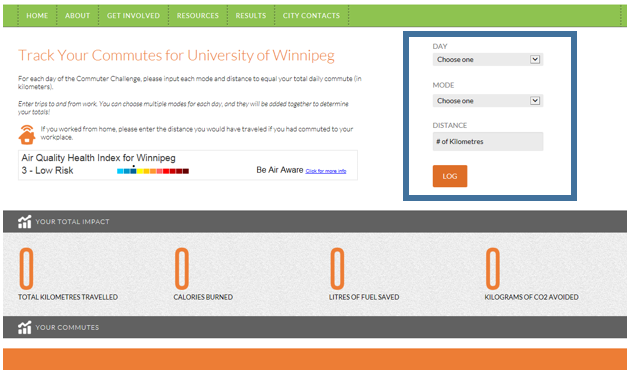 Log your distances on the Commuter Challenge website.