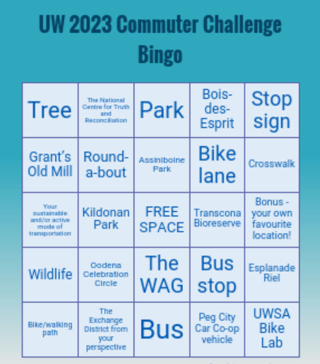 UW Commuter Challenge 2023 Bingo Card