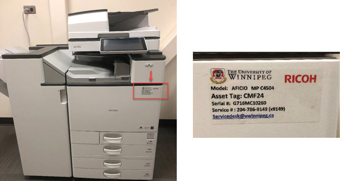Printer indicating label at the top right and picture of the label