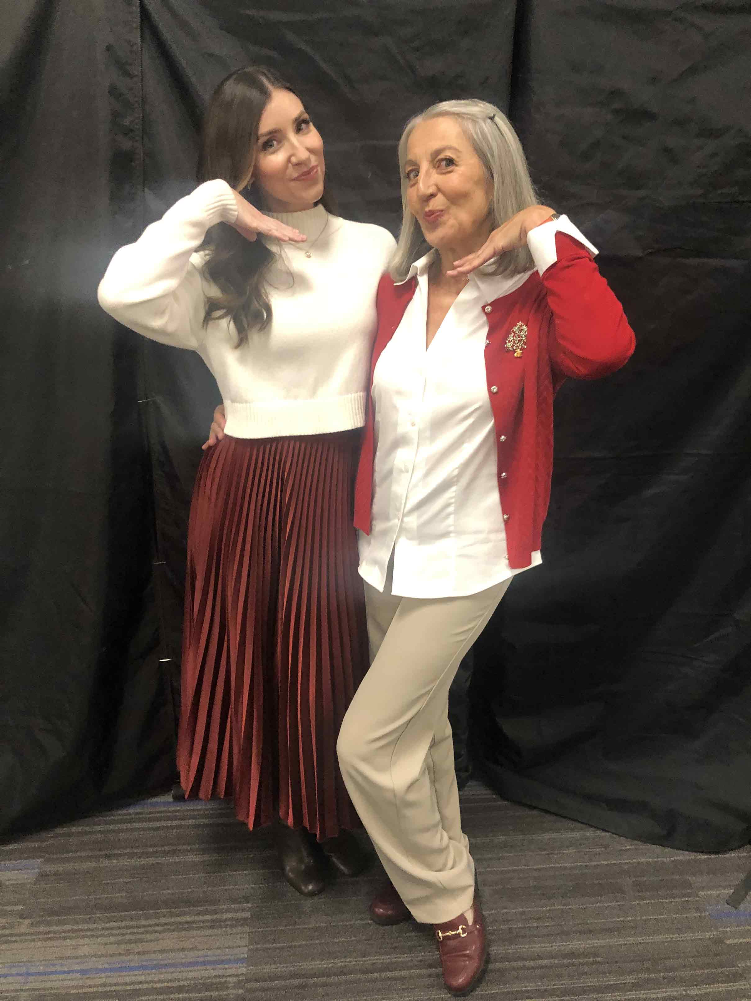 Shae Robins portrays Brenda Gorlick's granddaughter in the upcoming film. Both are dressed in holiday dress wear.