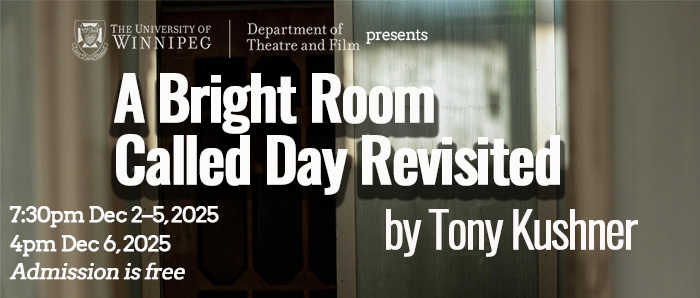Title of play Bright Room Called Day by Tony Kushner with blurred background