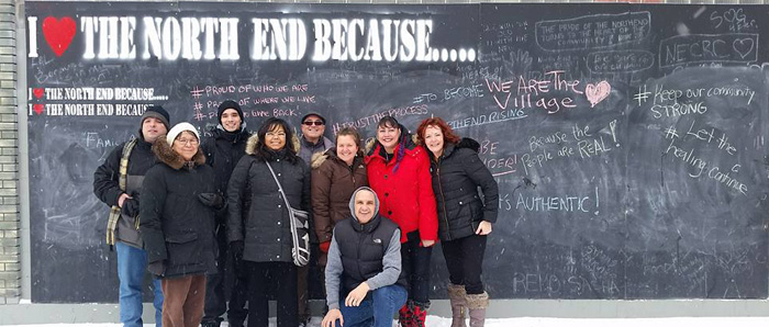 Community chalkboard outside the merchant's corner